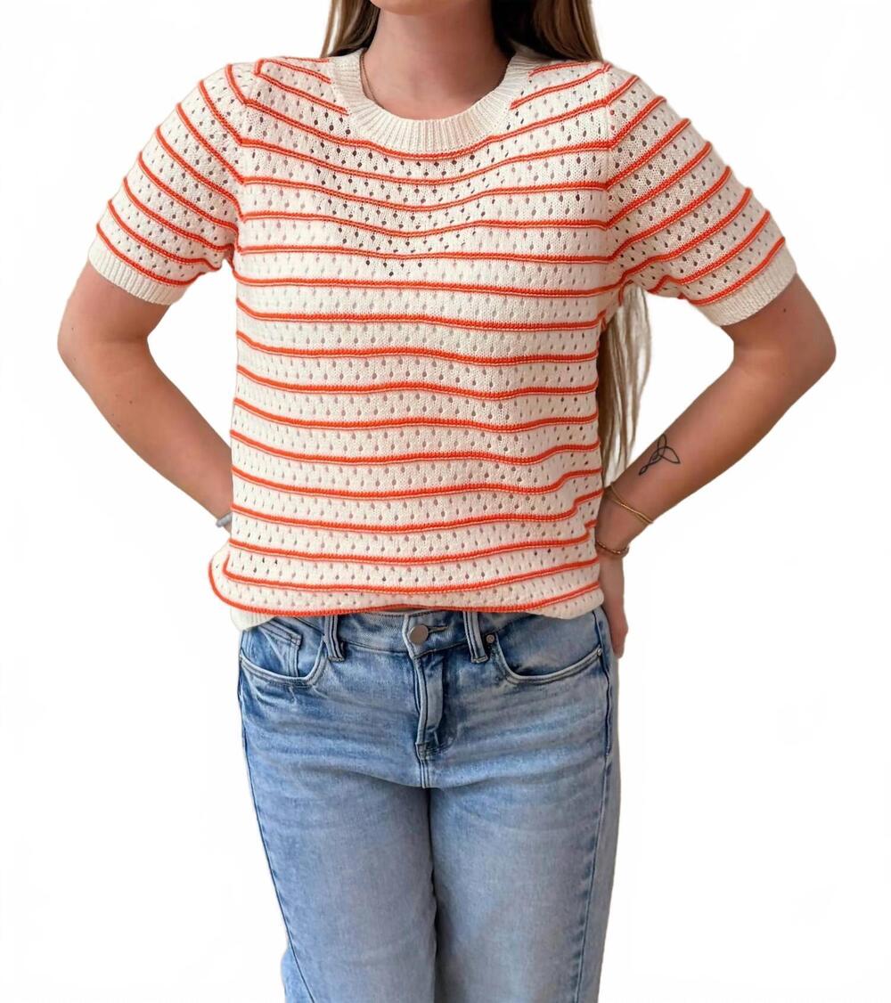 NEW STACCATO ivy stripe knit top in orange